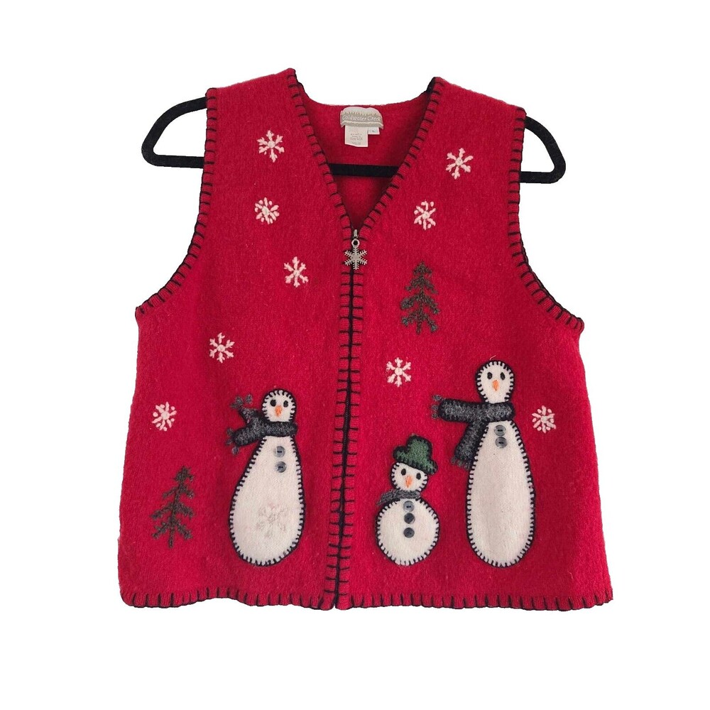 Vintage Coldwater Creek 100%‎ Wool Holiday Grandma Granny Vest LARGE Christmas L